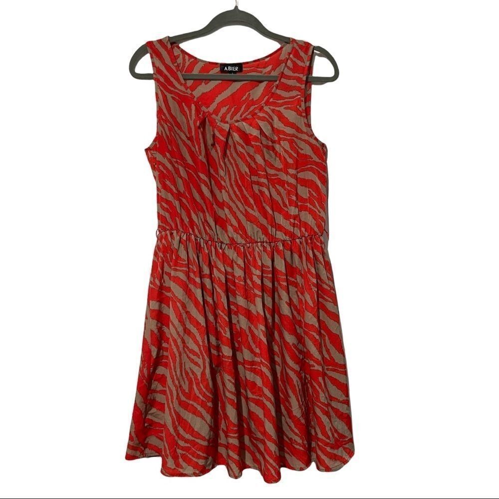 A. Byer Orange/Tan Striped‎ Sleeveless Dress L